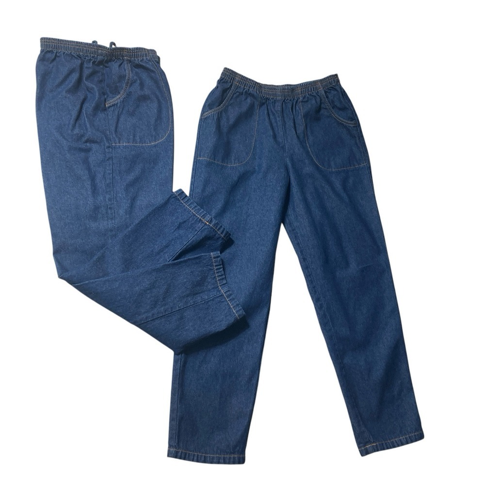Lot of 2 Blair Jeans 12PT Blue Cotton Denim‎ Pull On Tapered Ankle VTG Womens